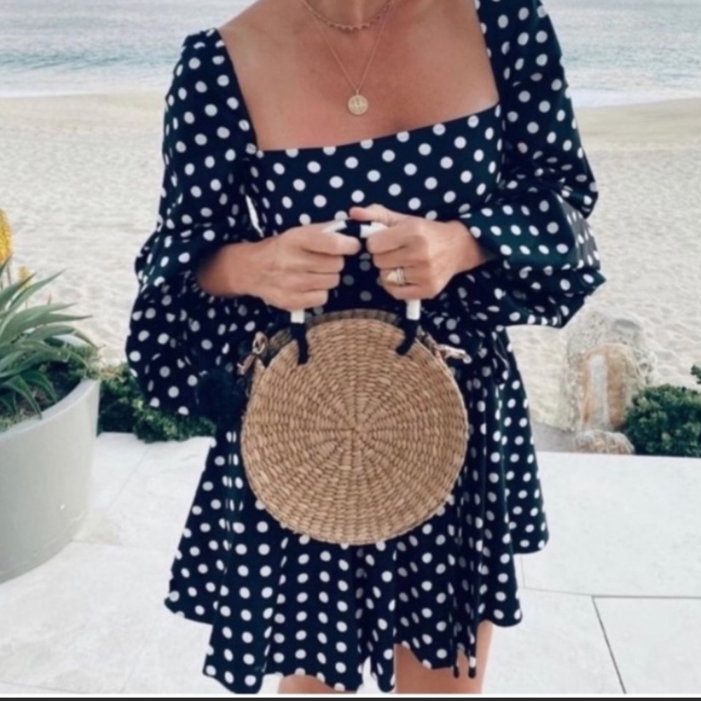 Caroline Constas Black & White Polka Dot Puff Sleeve Mini Dress | XS